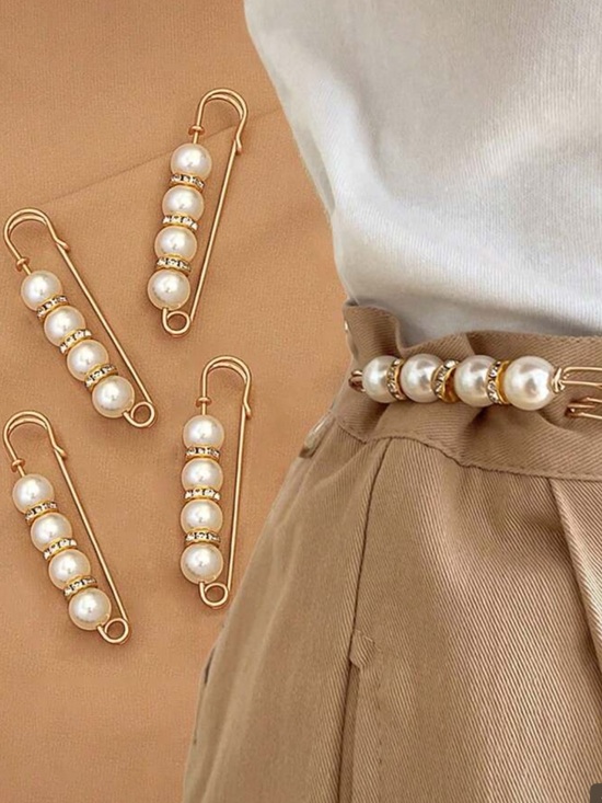 Accessories - Gold Pearl Safety Pin Belt Charm Cream Pearls viral hack jeans accent